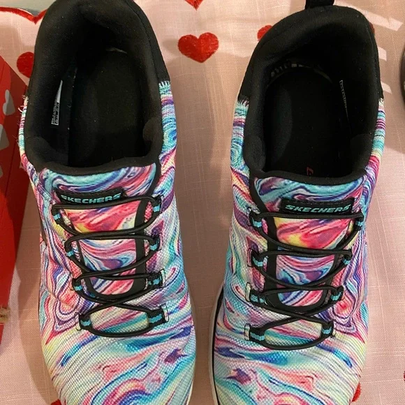 Skechers Women's Swirl Pattern Sneakers - Black, Blue, Pink - Picture 2 of 6